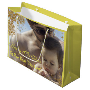 Gold Spark Elegant Best Dad Ever Merry Christmas Large Gift Bag