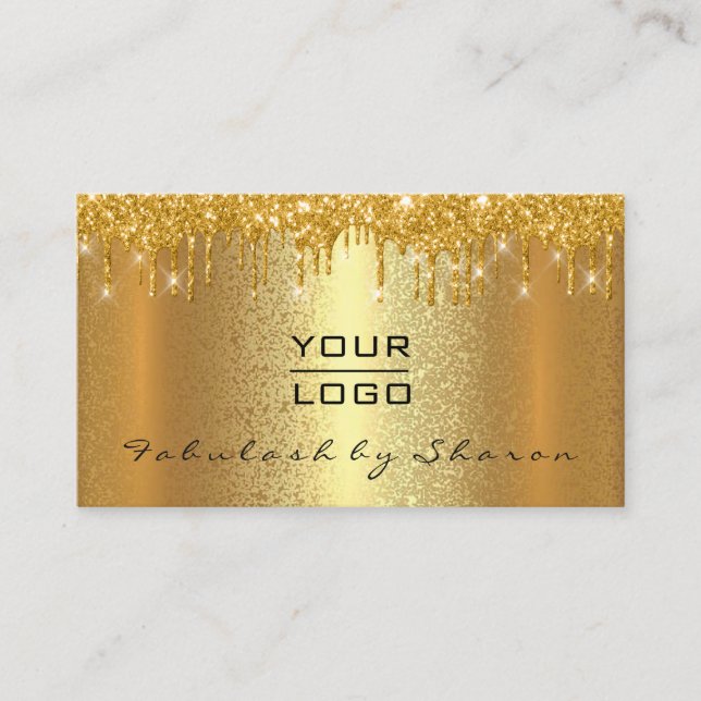 Gold Spark Makeup Artist Event Plan Drips Lux Logo Business Card (Front)