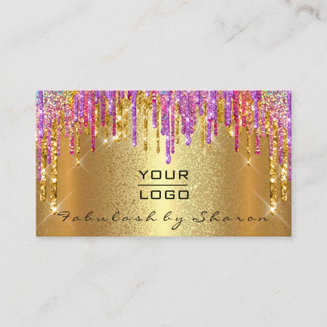 Gold Spark Makeup Artist Lash Drips Lux Logo Business Card (Front)