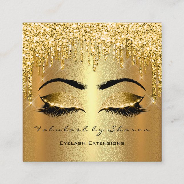 Gold Spark Makeup Artist Lashes Logo Lux Square Business Card (Front)
