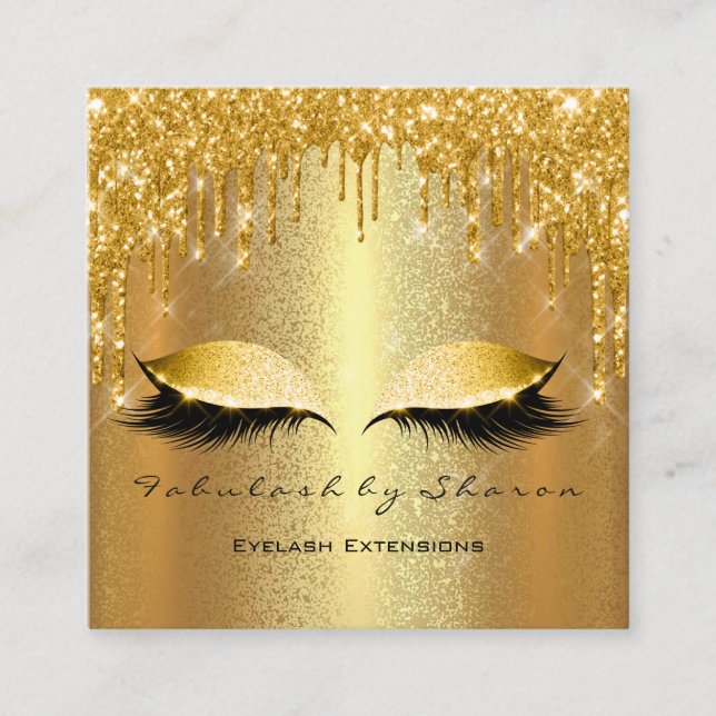 Gold Spark Makeup Artist Lashes Logo Lux Square Business Card (Front)