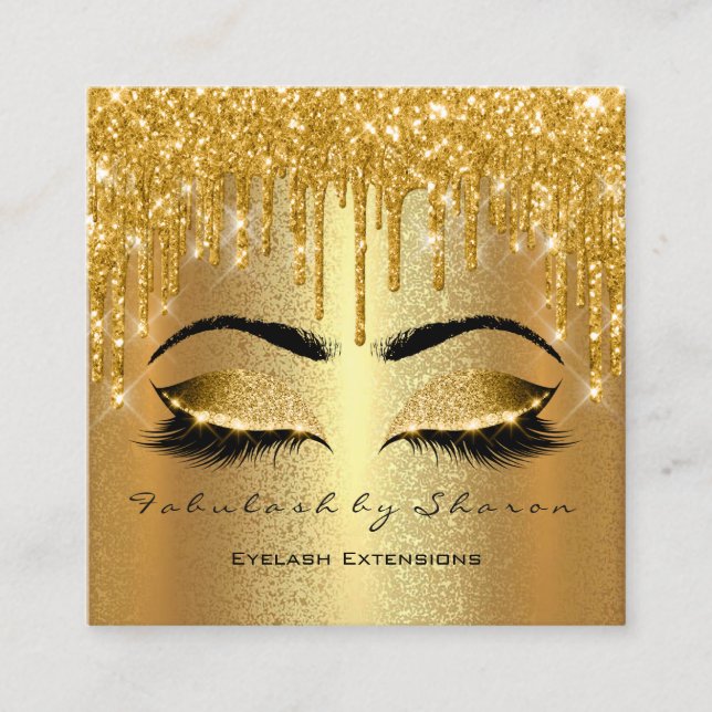Gold Spark Makeup Artist Lashes Logo Luxury Square Business Card (Front)