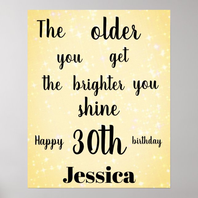 Gold sparkle 30th Birthday Name Poster (Front)