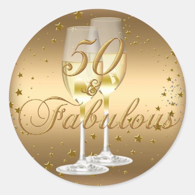 Gold Sparkle 50 & Fabulous Birthday Sticker (Front)