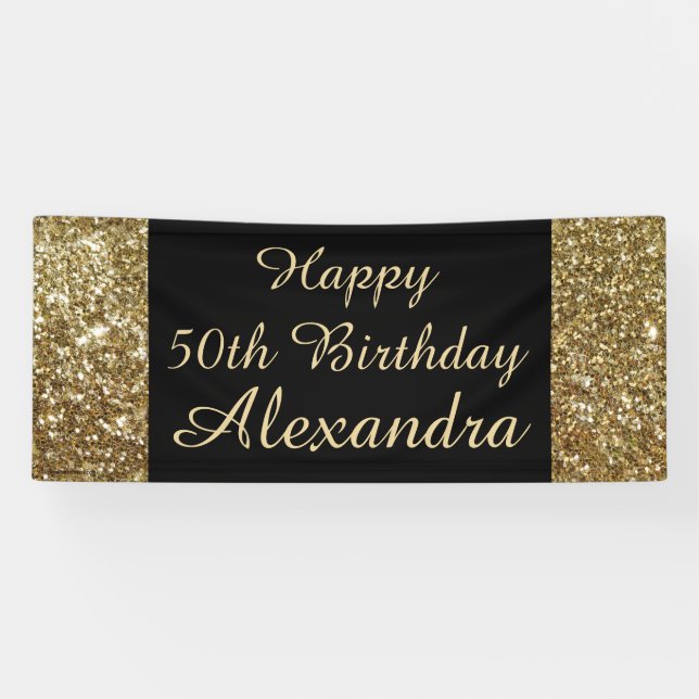 Gold Sparkle 50th Birthday Party Banner (Horizontal)