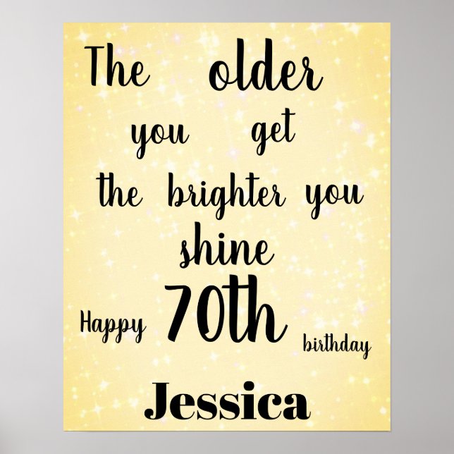 Gold sparkle 70th Birthday Name Poster (Front)