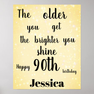 Gold sparkle 90th Birthday Name Poster