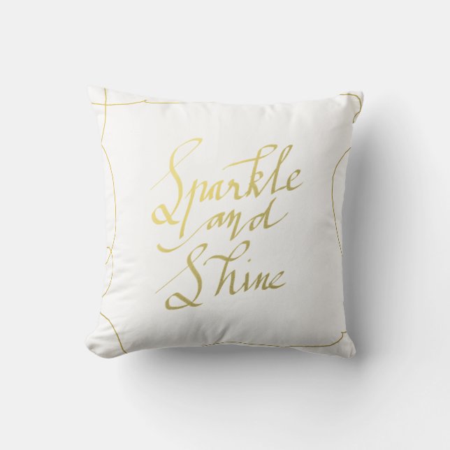 Gold Sparkle And Shine Handwritten Script Holiday Cushion (Front)