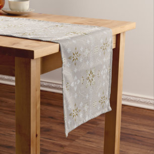 Gold Sparkle and Taupe Taika Folk Art Short Table Runner
