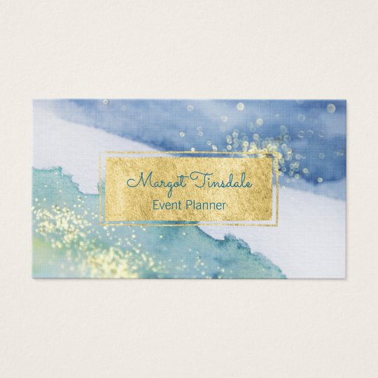 Gold Sparkle and Watercolor Business Card