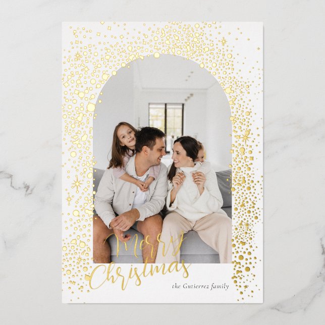 Gold Sparkle Arch Photo Foil Holiday Card (Front)