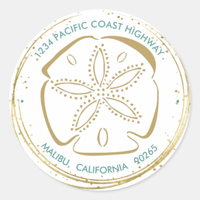 Gold Sparkle Beach Sand Dollar Return Classic Round Sticker (Front)