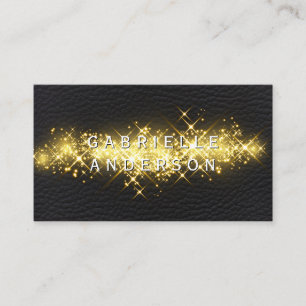 Gold Sparkle Black Leather Business Card