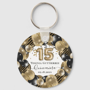Gold Sparkle Black Quinceanera Balloon Key Ring