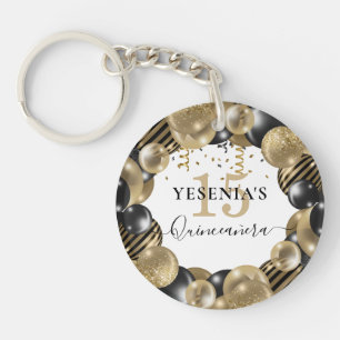 Gold Sparkle Black Quinceanera Balloon Key Ring