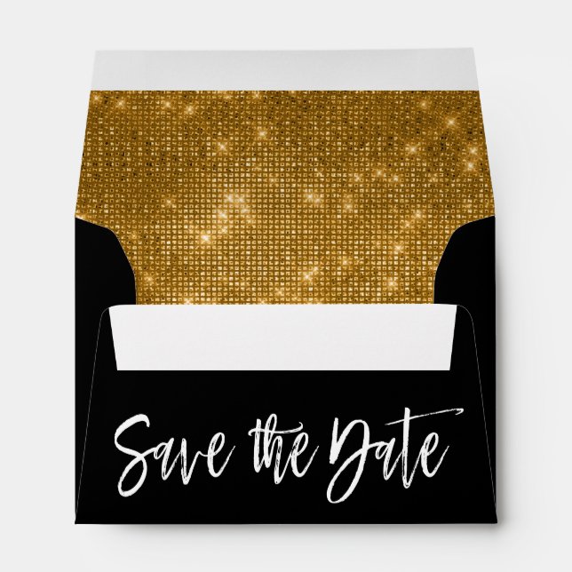 Gold Sparkle Black & White Save the Date Envelope (Back (Bottom))