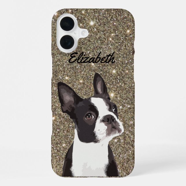 Gold Sparkle Boston Terrier Name Dog iPhone Case (Back)