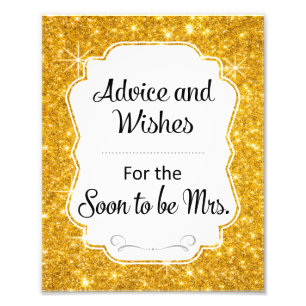 Gold Sparkle Bridal Shower Advice and Wishes Sign
