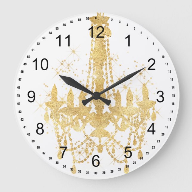 Gold Sparkle Chandelier Large Clock (Front)
