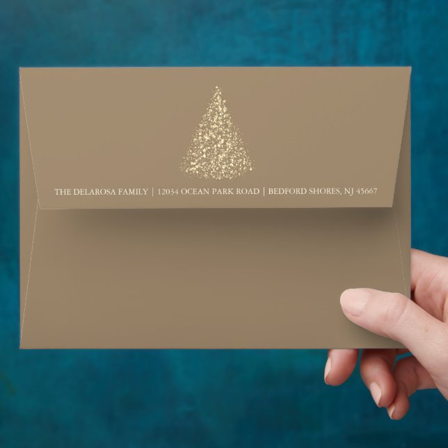 Gold Sparkle Christmas Tree Kraft Holiday Envelope (Hand)