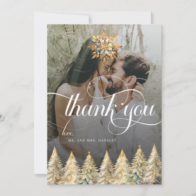 Gold Sparkle Christmas Wedding  Thank You Card (Front)