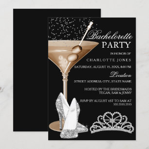 Gold Sparkle Cocktail Bachelorette Party Invitation