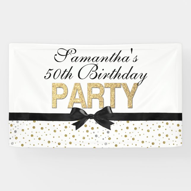 Gold Sparkle Confetti 50th Birthday Party Banner (Horizontal)
