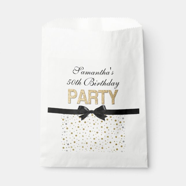 Gold Sparkle Confetti 50th Birthday Party Favour Bags (Front)