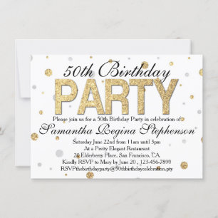 Gold Sparkle Confetti 50th Birthday Party Invitation