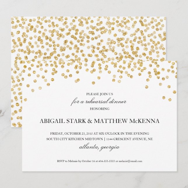 Gold Sparkle Confetti Rehearsal Dinner Invitation (Front/Back)