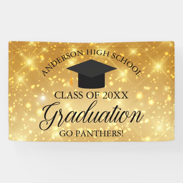 Gold Sparkle Custom High School Graduation Party Banner (Horizontal)