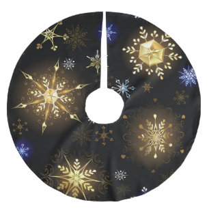 Gold Sparkle Decorative Snowflake Pattern Brushed Polyester Tree Skirt