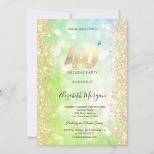Gold Sparkle Diamonds Bokeh 40th Birthday Invitation