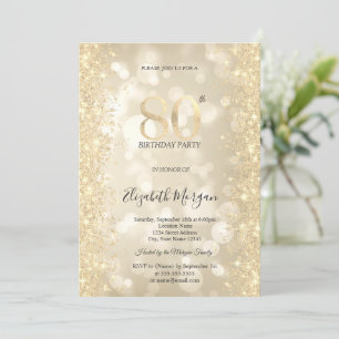 Gold Sparkle Diamonds Bokeh 80th Birthday Invitation