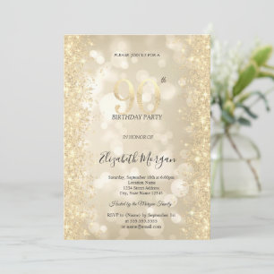 Gold Sparkle Diamonds Bokeh 90th Birthday Invitation
