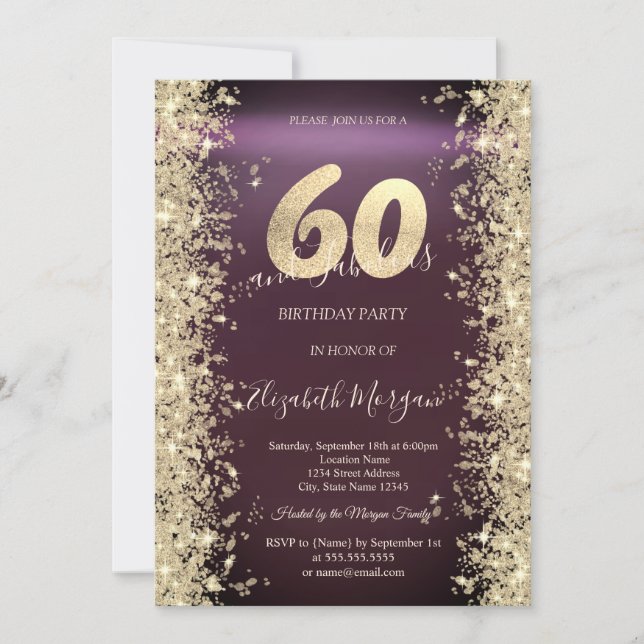 Gold Sparkle Diamonds Burgundy 60th Birthday   Invitation (Front)