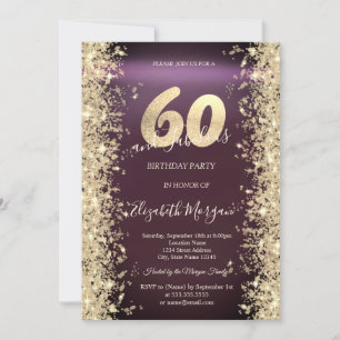 Gold Sparkle Diamonds Burgundy 60th Birthday   Invitation