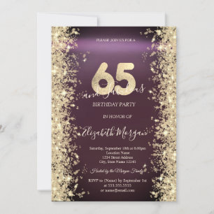 Gold Sparkle Diamonds Burgundy 65th Birthday   Invitation