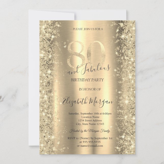 Gold Sparkle Diamonds Gold 80th Birthday   Invitation (Front)