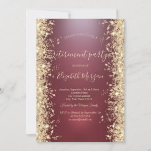 Gold Sparkle Diamonds Red Retirement Party Invitation