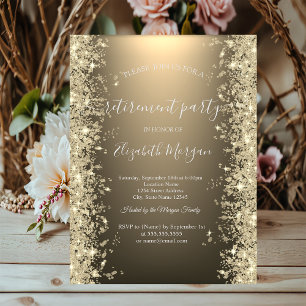 Gold Sparkle Diamonds Shiny Gold Retirement  Invitation