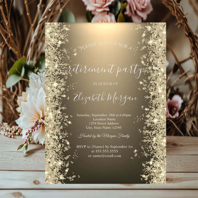 Gold Sparkle Diamonds Shiny Gold Retirement  Invitation (Creator Uploaded)