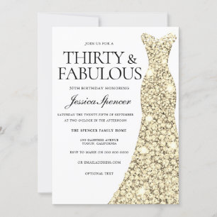 Gold Sparkle Dress 30 & Fabulous 30th Birthday Invitation
