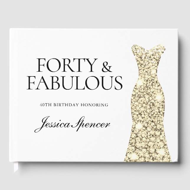 Gold Sparkle Dress 40th Birthday Party Guest Book (Front)
