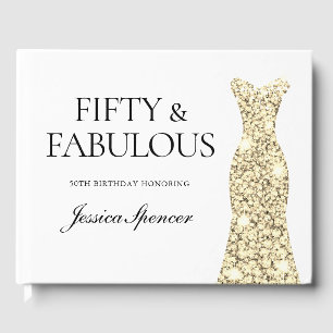Gold Sparkle Dress 50th Birthday Party Guest Book
