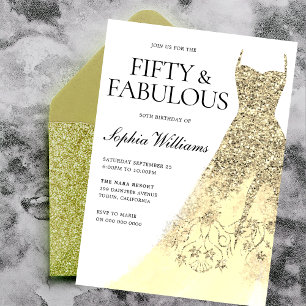 Gold Sparkle Dress 50th Birthday Party  Invitation
