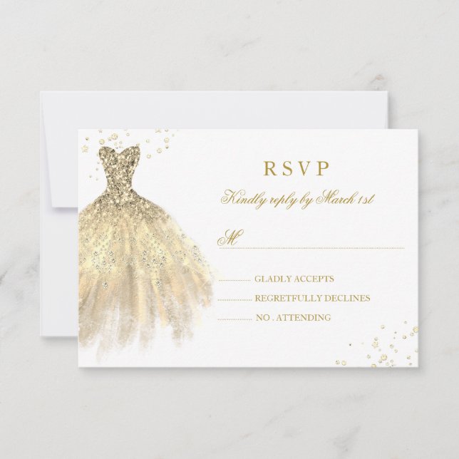 Gold Sparkle Dress Quinceanera RSVP (Front)