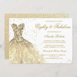 Gold Sparkle Dress Womans 80th Birthday Party Invitation