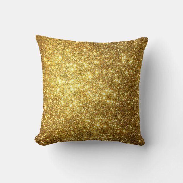 Gold Sparkle Elegant Pretty Holiday Glitter Cushion (Front)