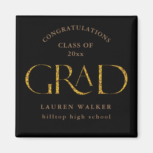 gold sparkle elegant script graduate magnet (Front)